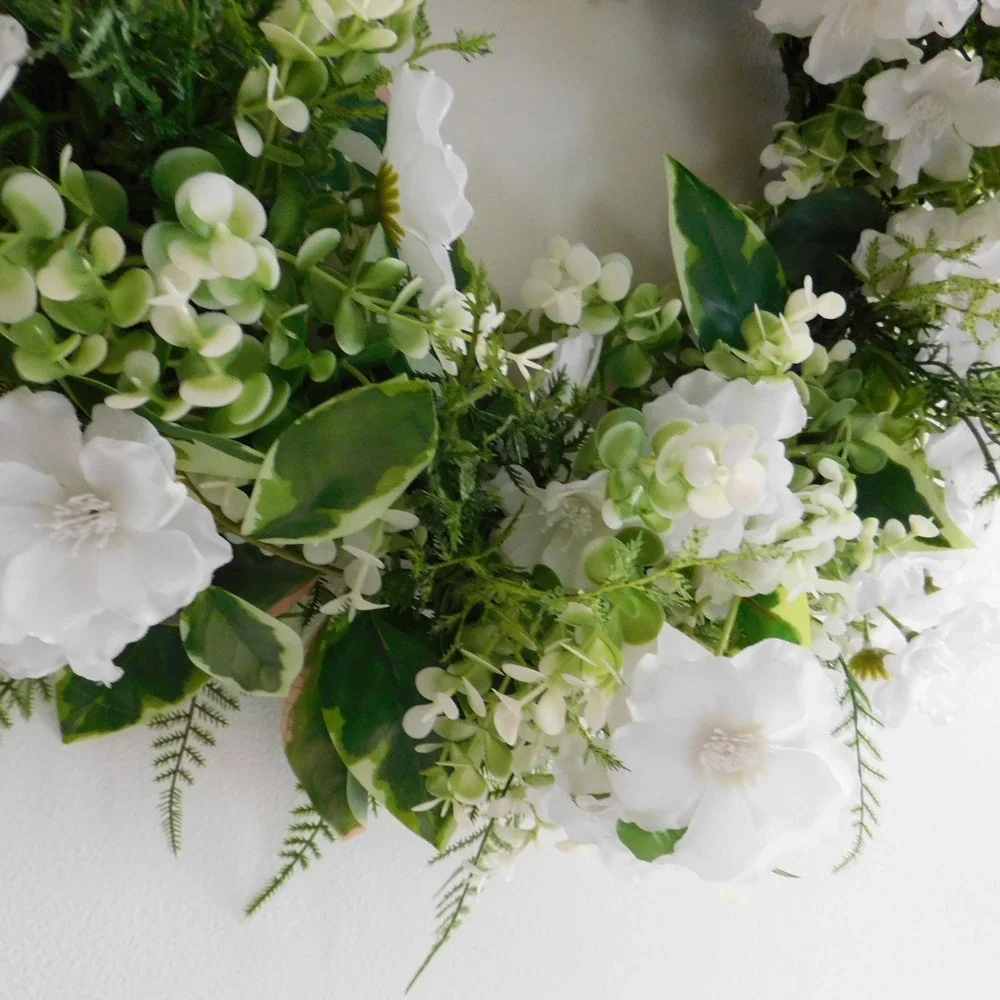 White Flowers with Greenery Wreath for Front Door Spring &‎ Summer Wreath